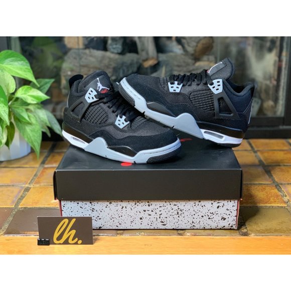 Youth 7y Air Jordan 4 Retro “Black Canvas” Athletic Basketball Sneakers DV0553-0 - Picture 7 of 8